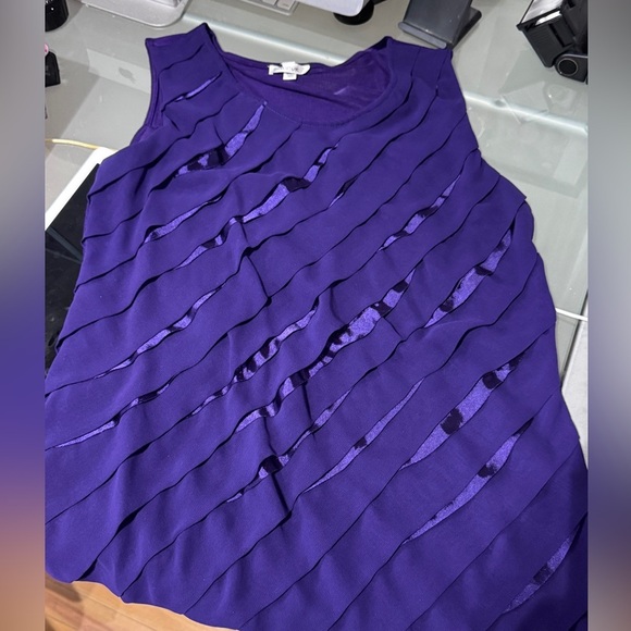 💜 Vintage Stunning Jaipur Purple Sleeveless Top with Satin Front Pleats - Size L - Picture 10 of 15